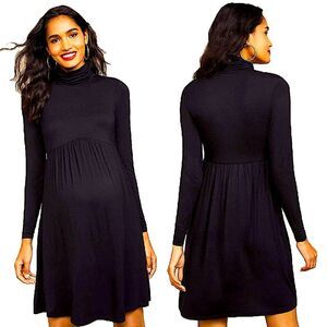 Motherhood Maternity Black Long Sleeve Turtleneck Babydoll Dress Size Medium
